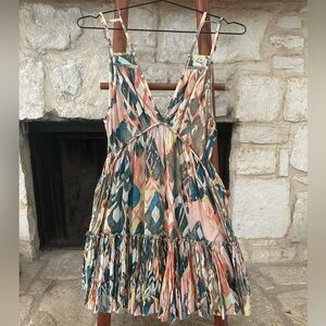 Free People Multi Color V-neck Mini Dress